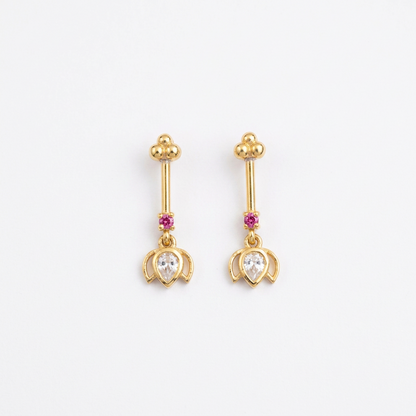 92.5 Silver Gold-Toned Pink Stone Lotus Bugadi Pair