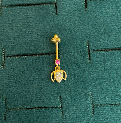 92.5 Silver Gold-Toned Pink Stone Lotus Bugadi Pair