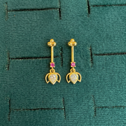92.5 Silver Gold-Toned Pink Stone Lotus Bugadi Pair