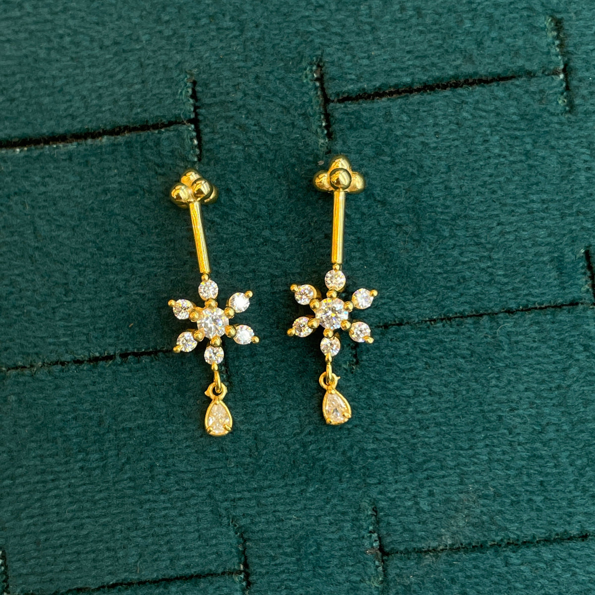 92.5 Silver Gold-Plated Floral Drop Bugadi Pair