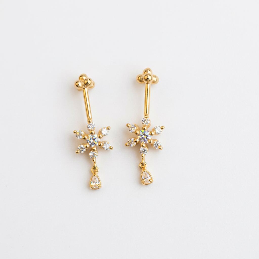 92.5 Silver Gold-Plated Floral Drop Bugadi Pair