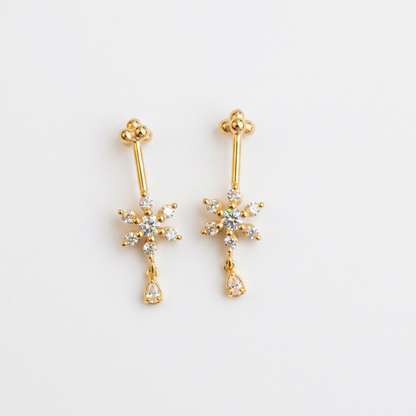 92.5 Silver Gold-Plated Floral Drop Bugadi Pair