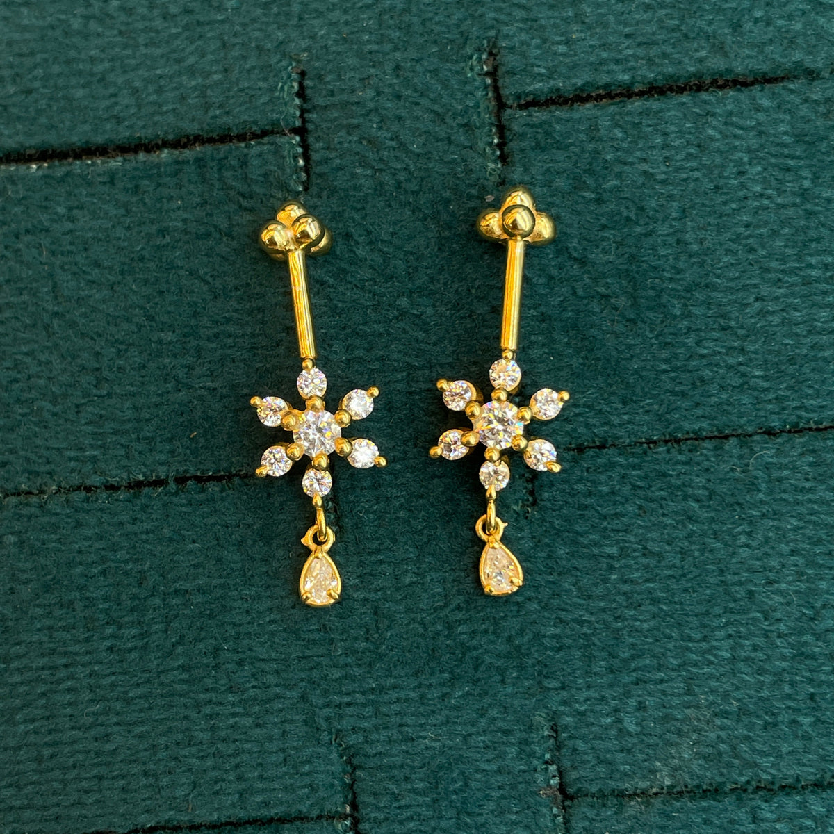 92.5 Silver Gold-Plated Floral Drop Bugadi Pair