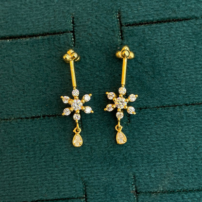 92.5 Silver Gold-Plated Floral Drop Bugadi Pair