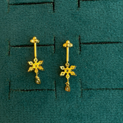 92.5 Silver Gold-Plated Floral Drop Bugadi Pair