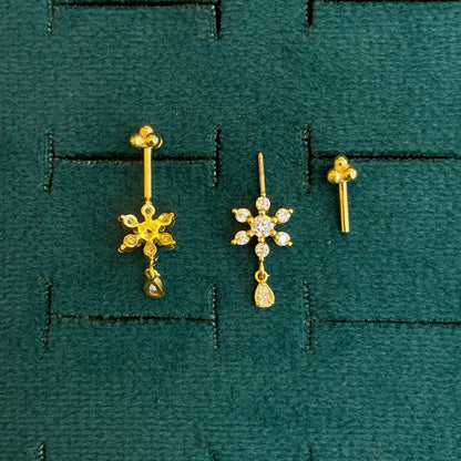 92.5 Silver Gold-Plated Floral Drop Bugadi Pair