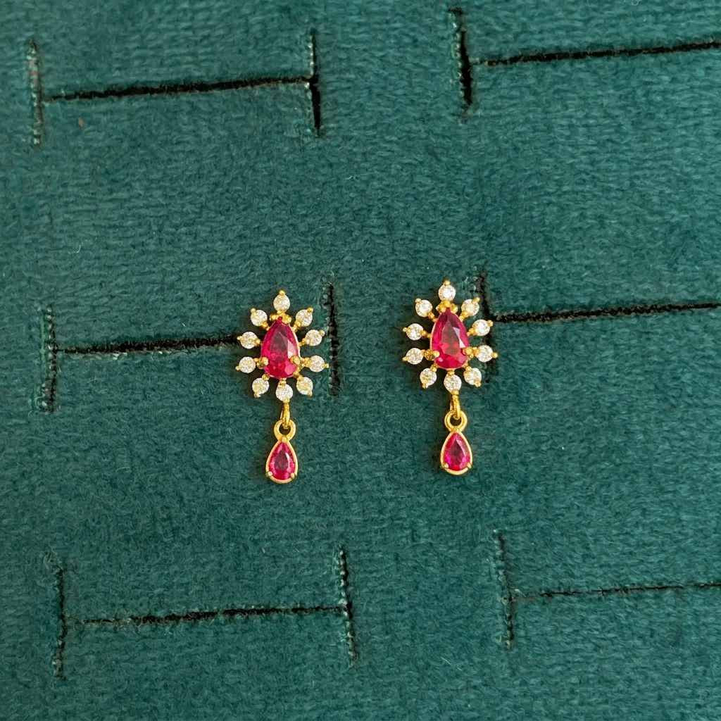 92.5 Silver Gold-Toned Pink Teardrop Earrings Pair