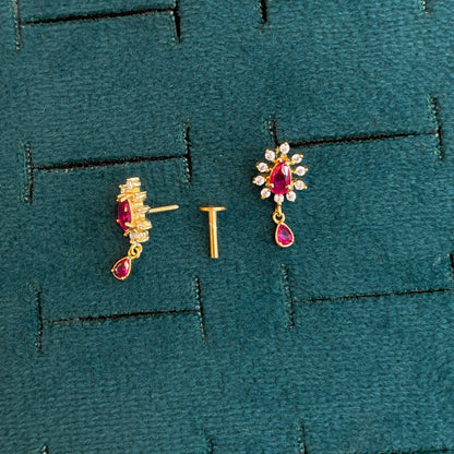 92.5 Silver Gold-Toned Pink Teardrop Earrings Pair