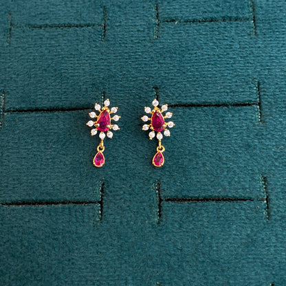 92.5 Silver Gold-Toned Pink Teardrop Earrings Pair