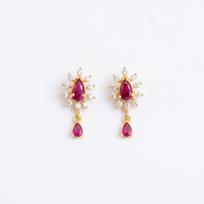 92.5 Silver Gold-Toned Pink Teardrop Earrings Pair