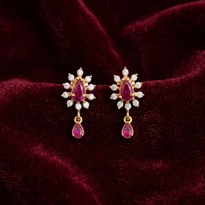 92.5 Silver Gold-Toned Pink Teardrop Earrings Pair