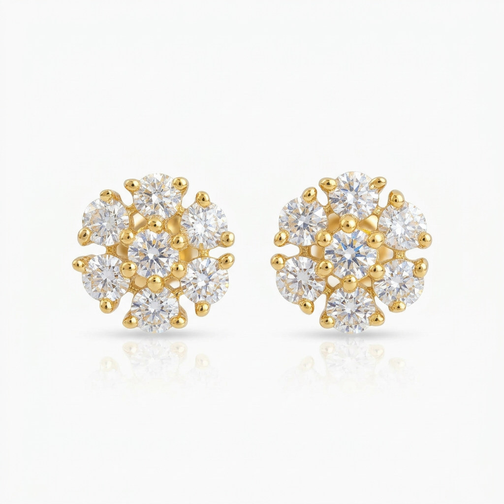 92.5 Silver Gold-Plated Flower Second Studs Pair