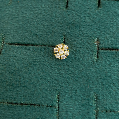 92.5 Silver Gold-Toned White CZ Flower Nose Pin