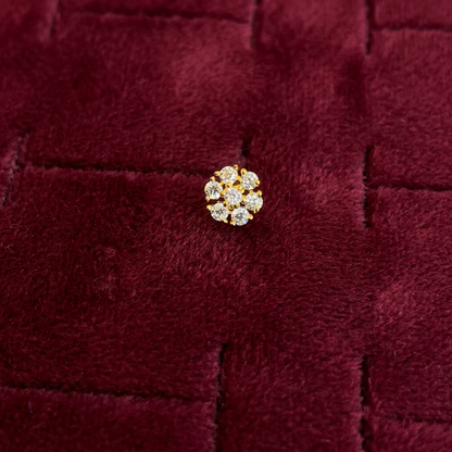 92.5 Silver Gold-Toned White CZ Flower Nose Pin