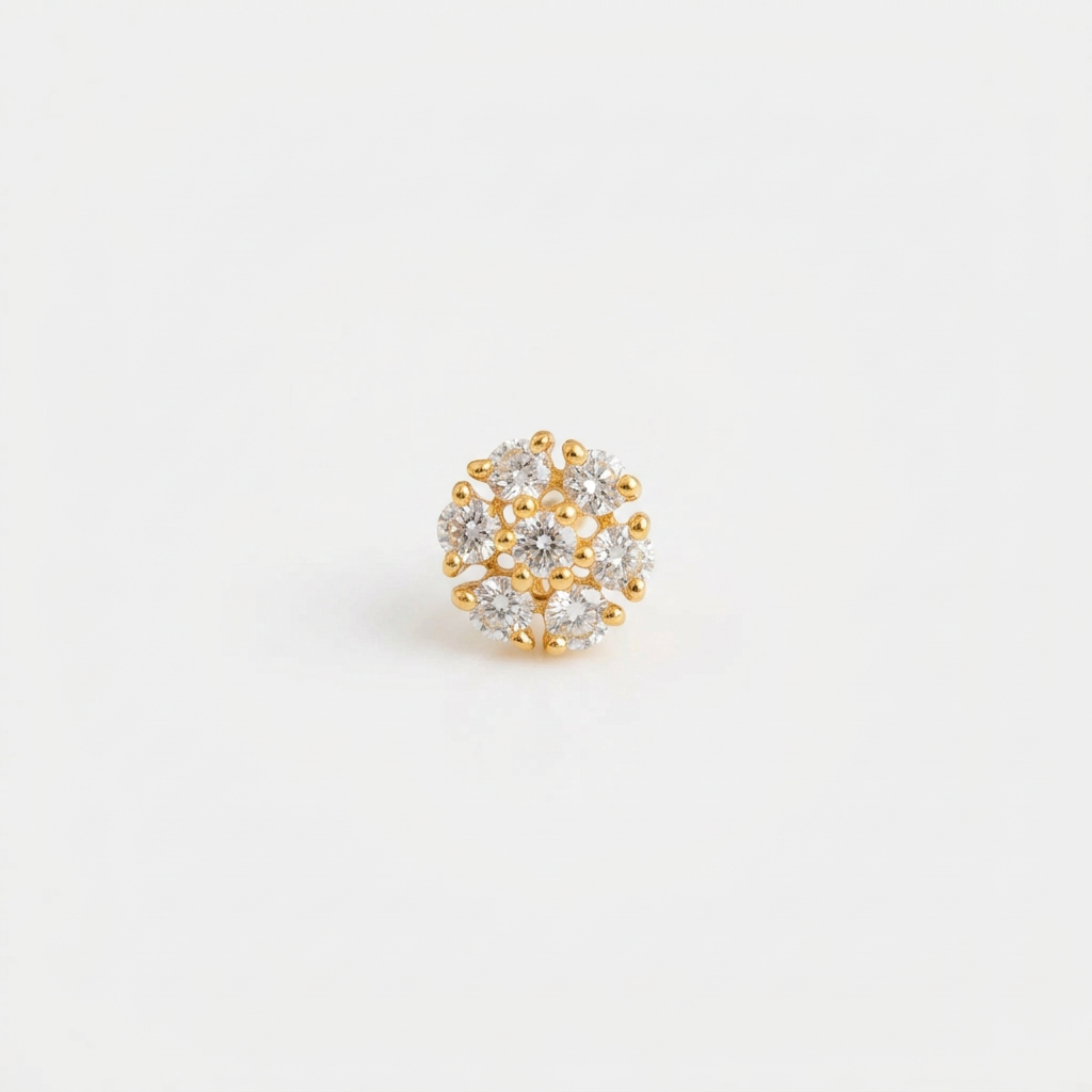 92.5 Silver Gold-Toned White CZ Flower Nose Pin