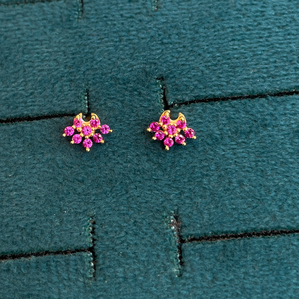92.5 Silver Gold-Toned Pink CZ Cluster Second Studs Pair