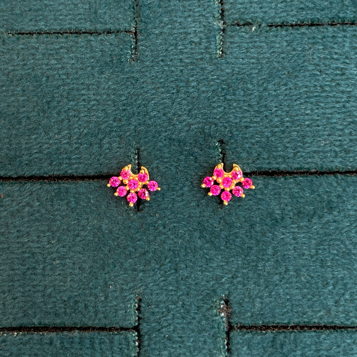 92.5 Silver Gold-Toned Pink CZ Cluster Second Studs Pair