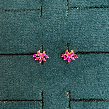 92.5 Silver Gold-Toned Pink CZ Cluster Second Studs Pair