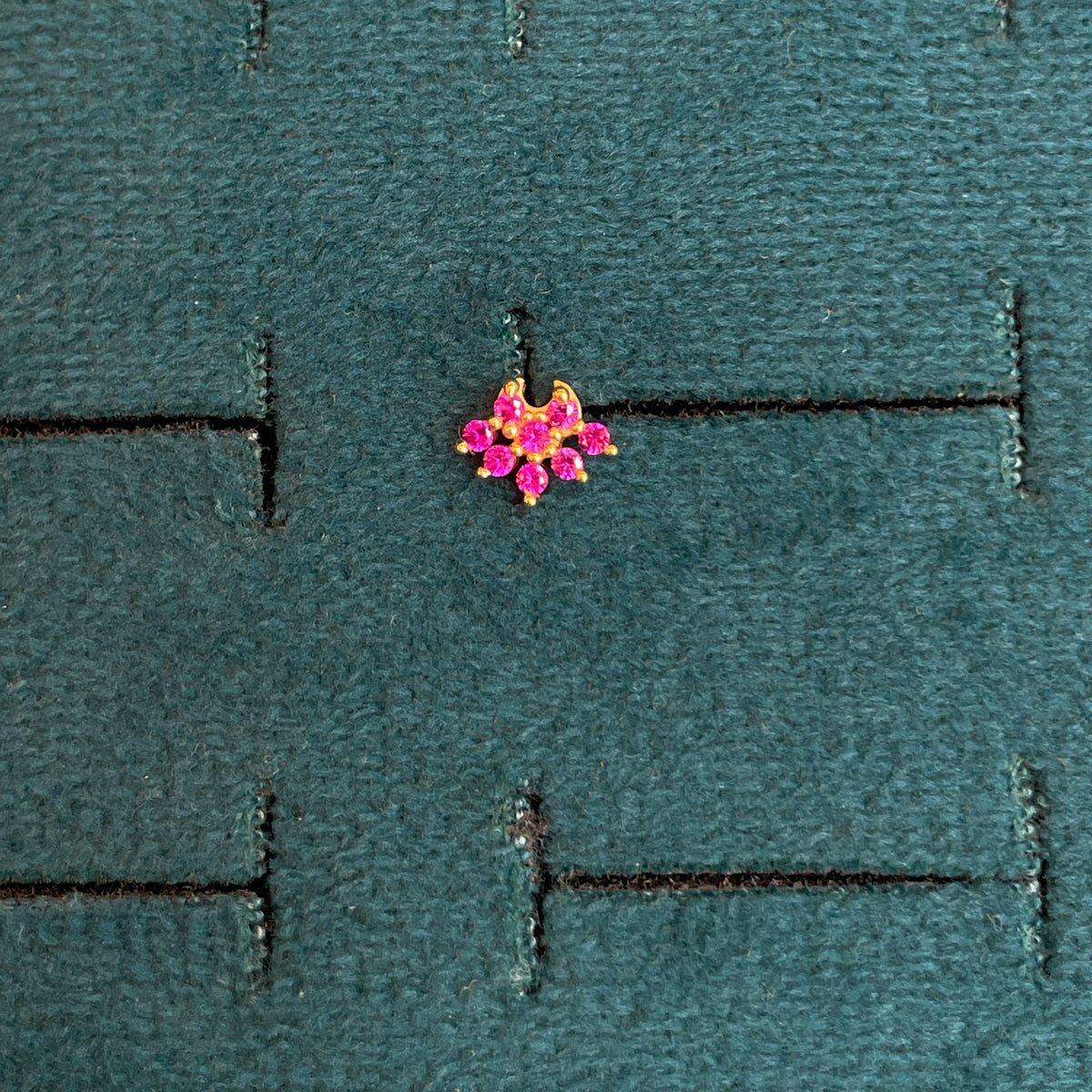 92.5 Silver Gold-Toned Pink CZ Cluster Second Studs Pair