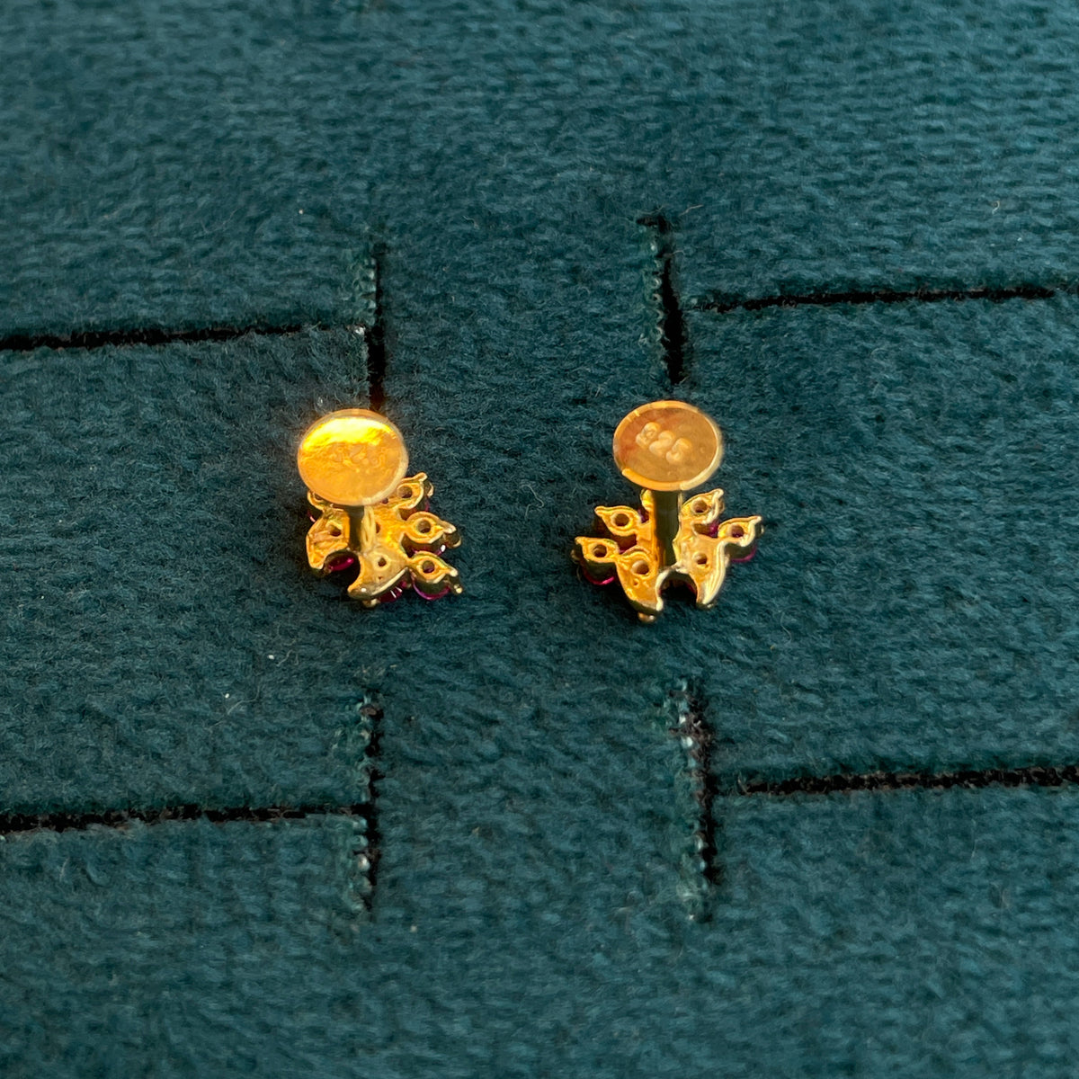 92.5 Silver Gold-Toned Pink CZ Cluster Second Studs Pair