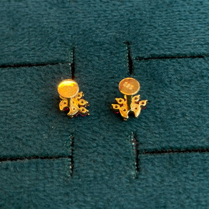 92.5 Silver Gold-Toned Pink CZ Cluster Second Studs Pair