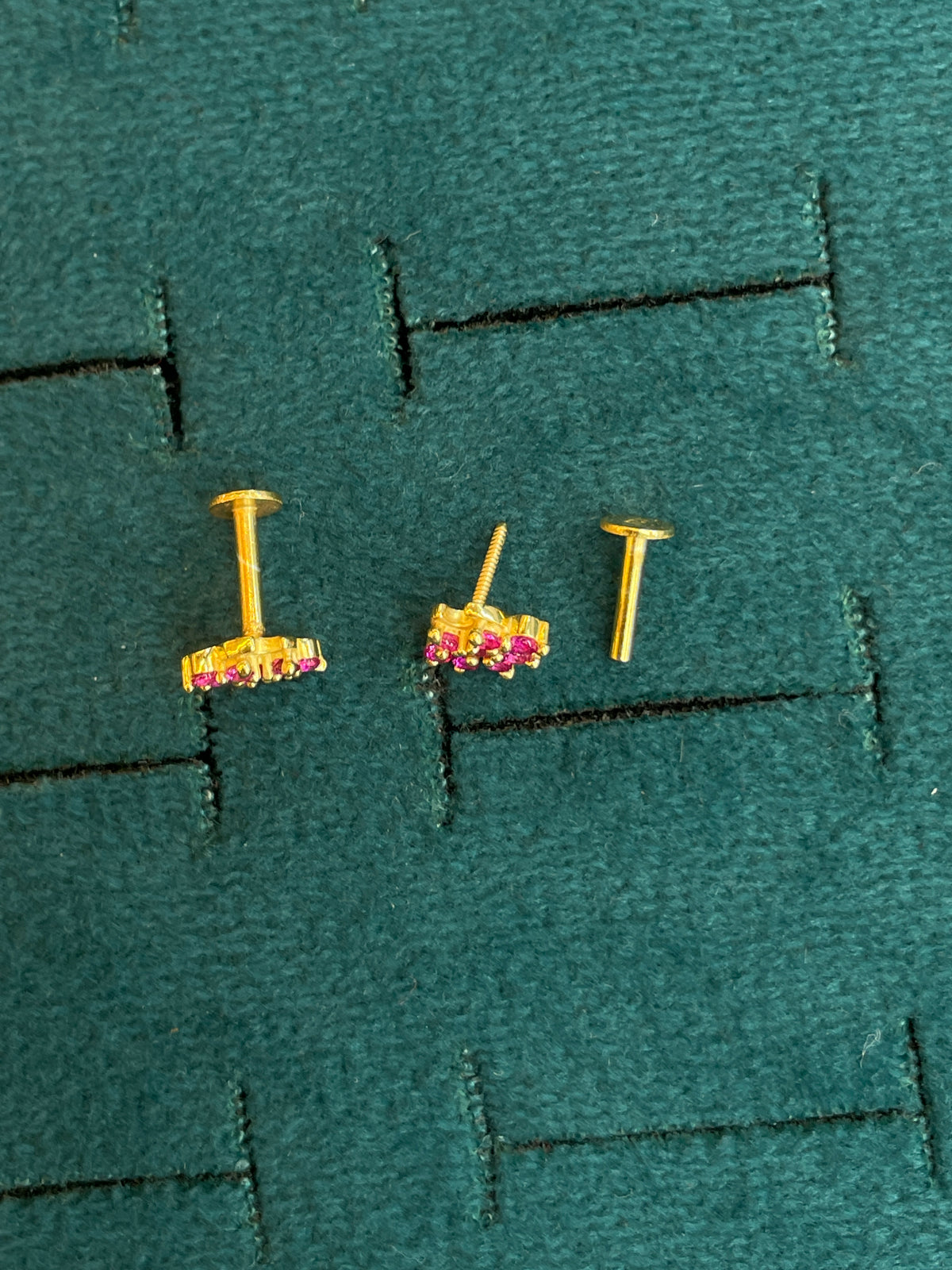 92.5 Silver Gold-Toned Pink CZ Cluster Second Studs Pair