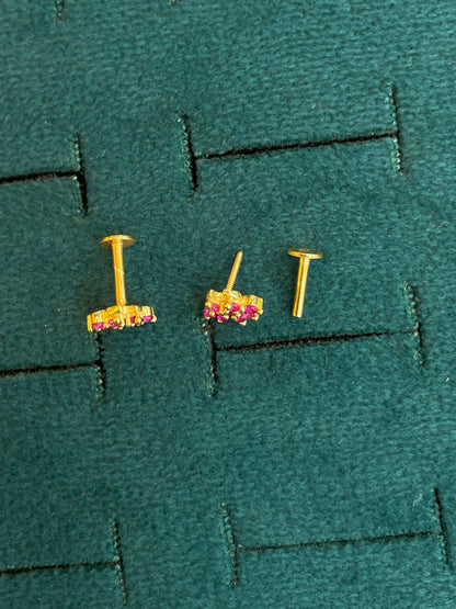 92.5 Silver Gold-Toned Pink CZ Cluster Second Studs Pair