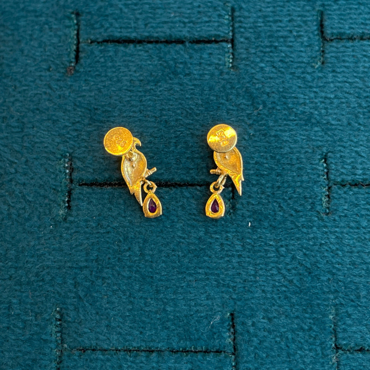 92.5 Silver Gold-Plated Green Parrot Dangler Earrings Pair