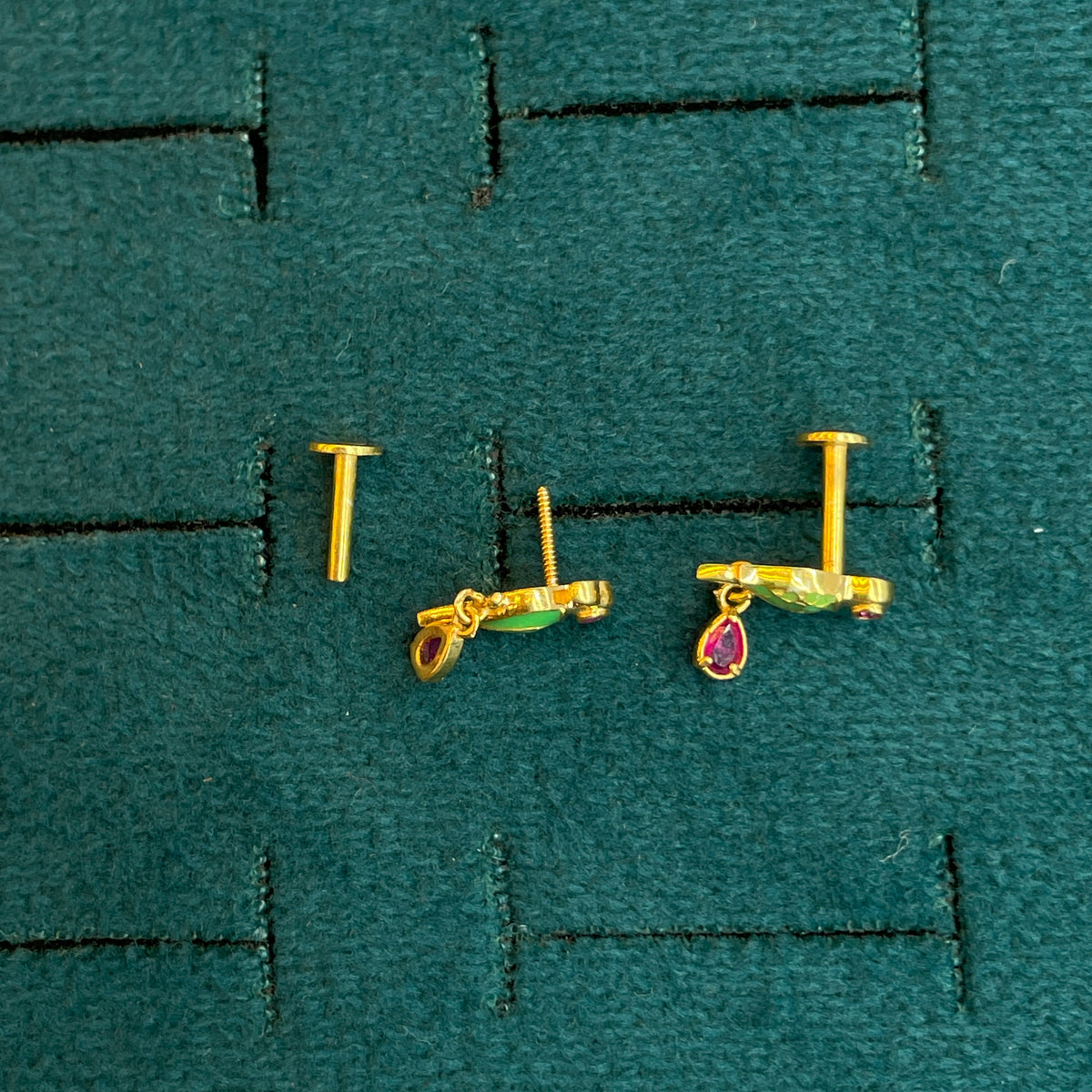 92.5 Silver Gold-Plated Green Parrot Dangler Earrings Pair