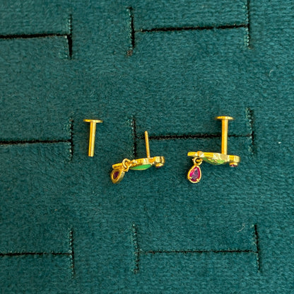 92.5 Silver Gold-Plated Green Parrot Dangler Earrings Pair