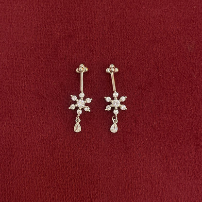 92.5 Silver White CZ Floral Drop Bugadi Pair