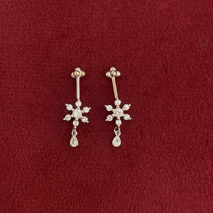 92.5 Silver White CZ Floral Drop Bugadi Pair