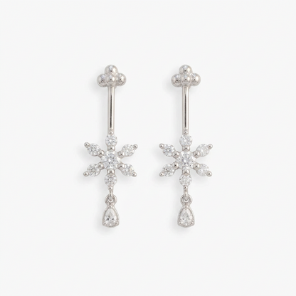 92.5 Silver White CZ Floral Drop Bugadi Pair