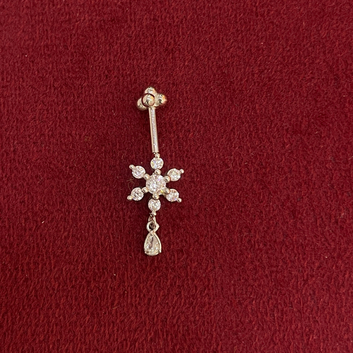 92.5 Silver White CZ Floral Drop Bugadi Pair