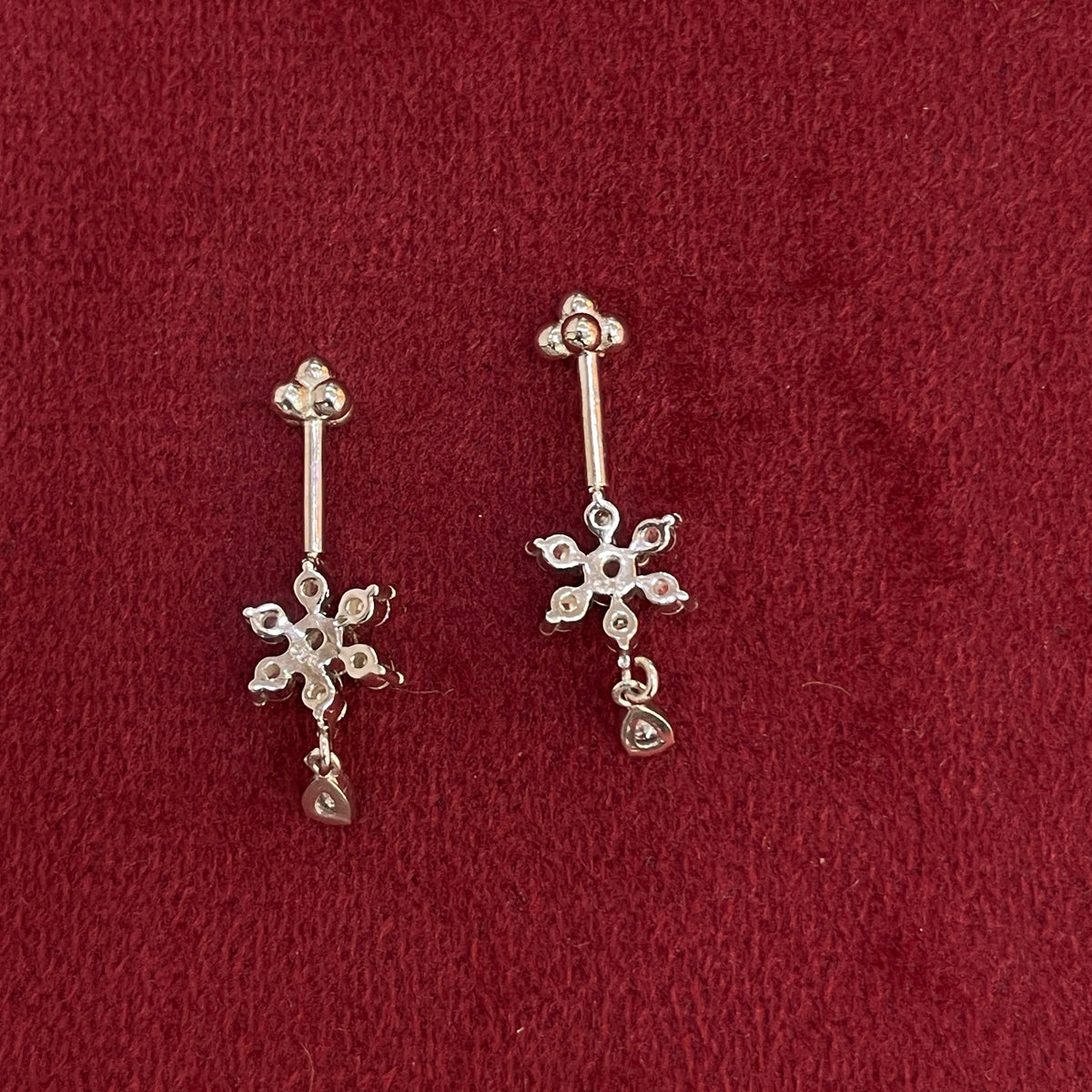 92.5 Silver White CZ Floral Drop Bugadi Pair