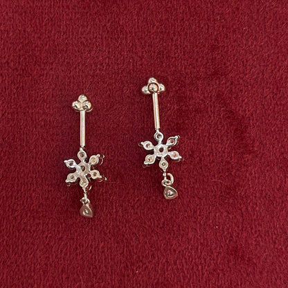 92.5 Silver White CZ Floral Drop Bugadi Pair