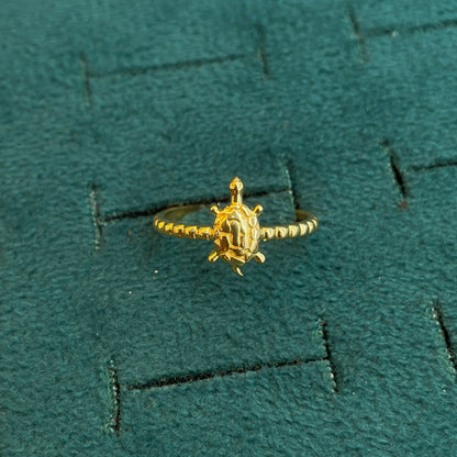 92.5 Silver Gold-Plated Adjustable Tortoise Ring for Women