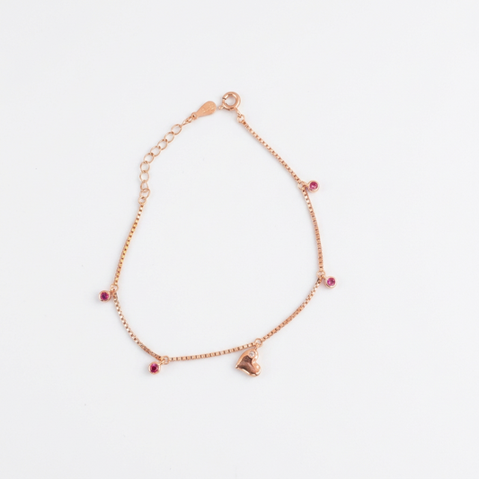 92.5 Silver Rose Gold-Toned Pink CZ Heart Bracelet for Women