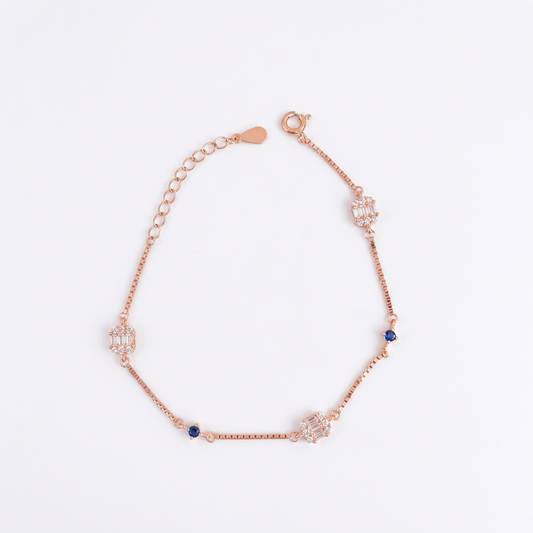 92.5 Silver Rose Gold Plated Frame Bracelet for Women