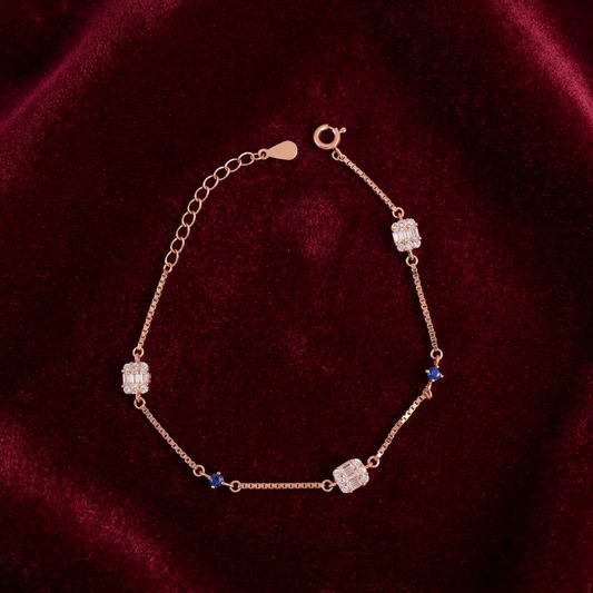 92.5 Silver Rose Gold Plated Frame Bracelet for Women