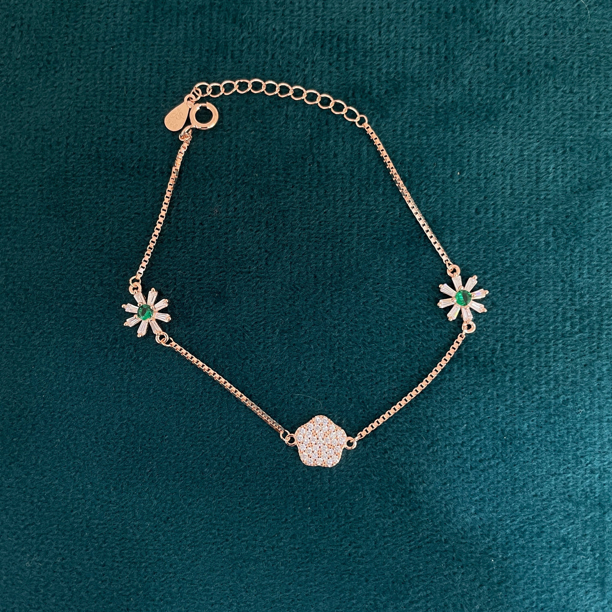 92.5 Silver Rose Gold-Toned CZ Flower Bracelet for Women