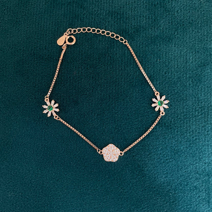 92.5 Silver Rose Gold-Toned CZ Flower Bracelet for Women