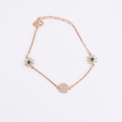 92.5 Silver Rose Gold-Toned CZ Flower Bracelet for Women