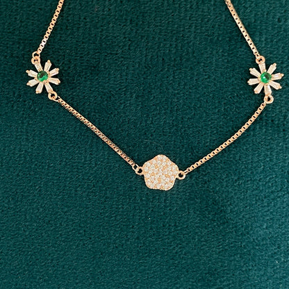 92.5 Silver Rose Gold-Toned CZ Flower Bracelet for Women