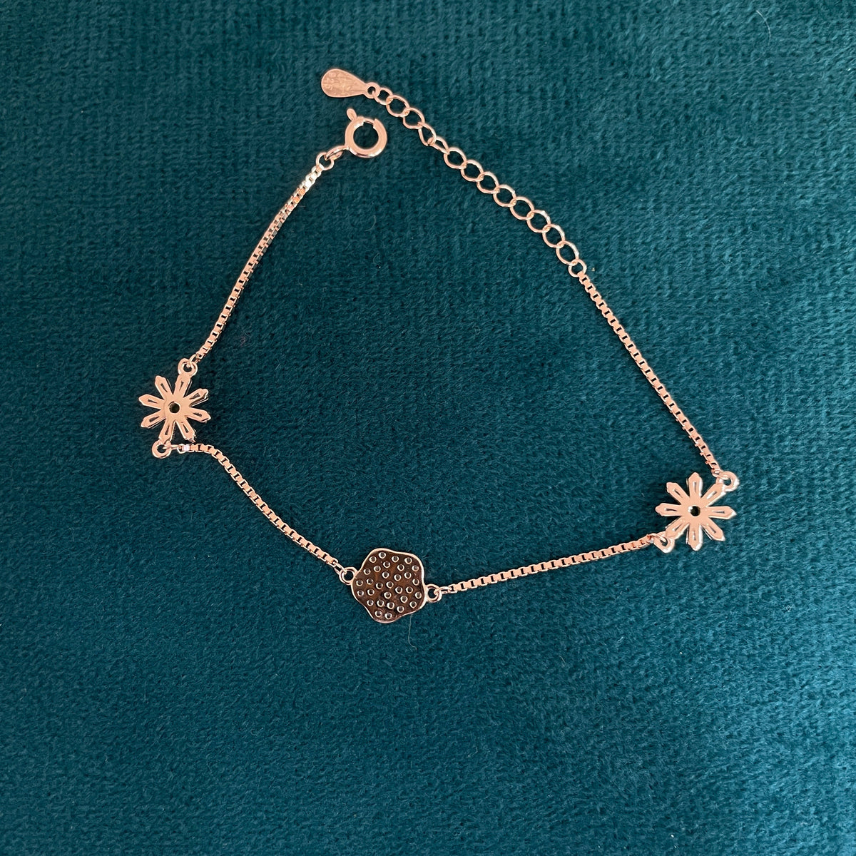 92.5 Silver Rose Gold-Toned CZ Flower Bracelet for Women