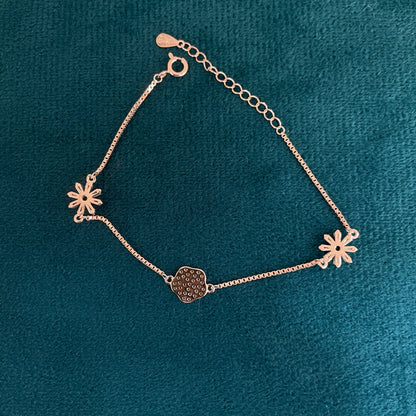 92.5 Silver Rose Gold-Toned CZ Flower Bracelet for Women