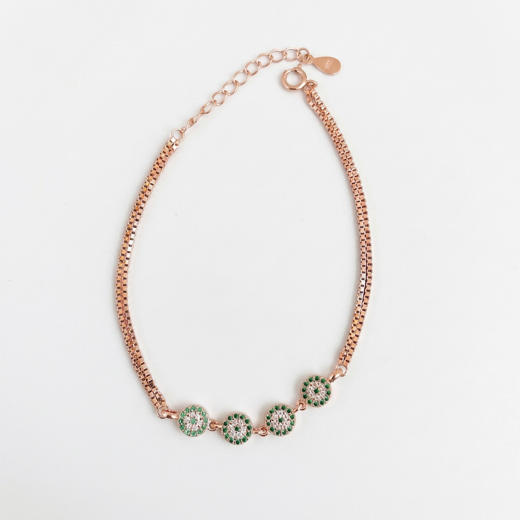 92.5 Silver Rose Gold-Toned CZ Circle Bracelet for Women