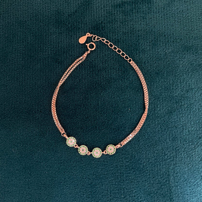 92.5 Silver Rose Gold-Toned CZ Circle Bracelet for Women