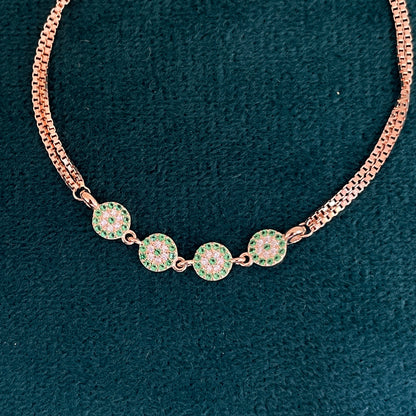 92.5 Silver Rose Gold-Toned CZ Circle Bracelet for Women