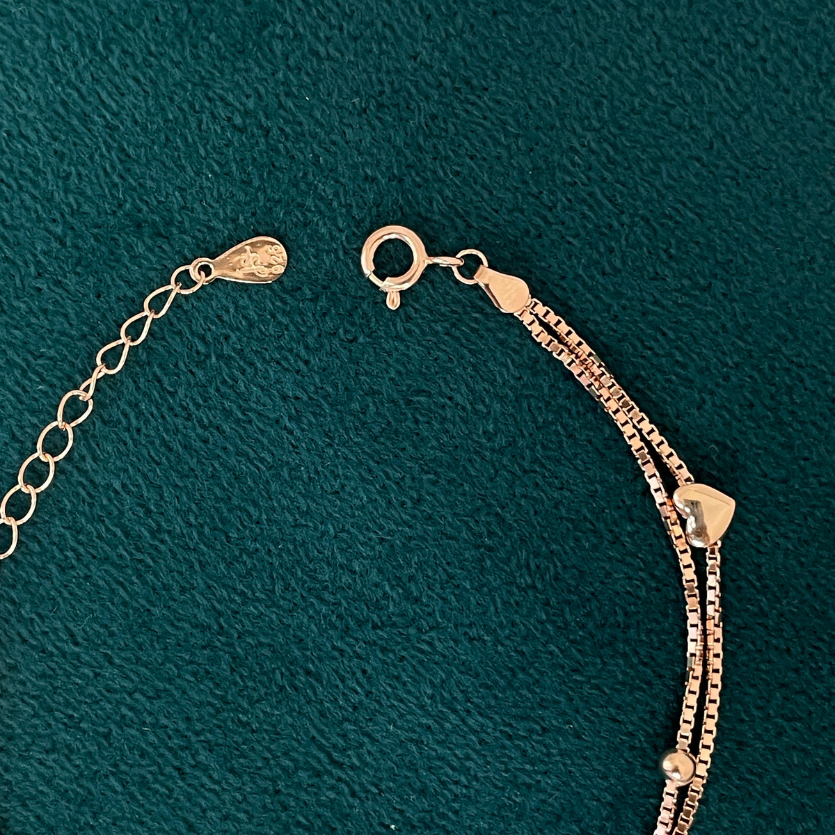 92.5 Silver Rose Gold-Toned Heart Bead Bracelet for Women